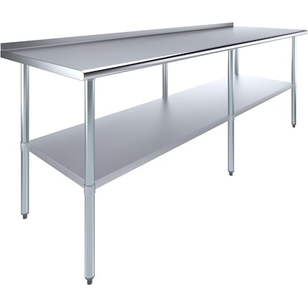 Amgood 30 in. x 96 in. Stainless Steel Work Table with 1.5 in. Backsplash WT-3096-BS-Z